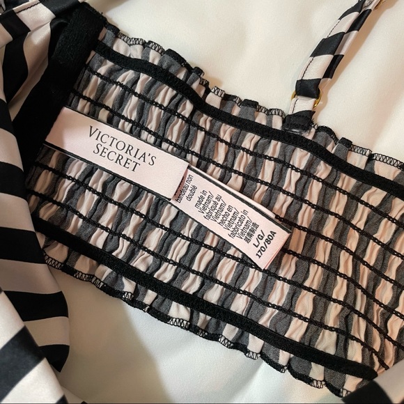 Victoria's Secret black pink Stripe bralette smoked back tie front size Large - Picture 3 of 6